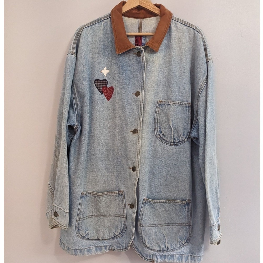 Sunbelt Vintage‎ Noahs Ark Denim Jacket Light Wash Corduroy Collar Womens XL 90s